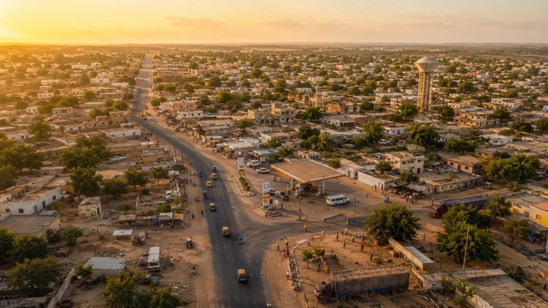 Vue aérienne de Bambey au coucher du soleil