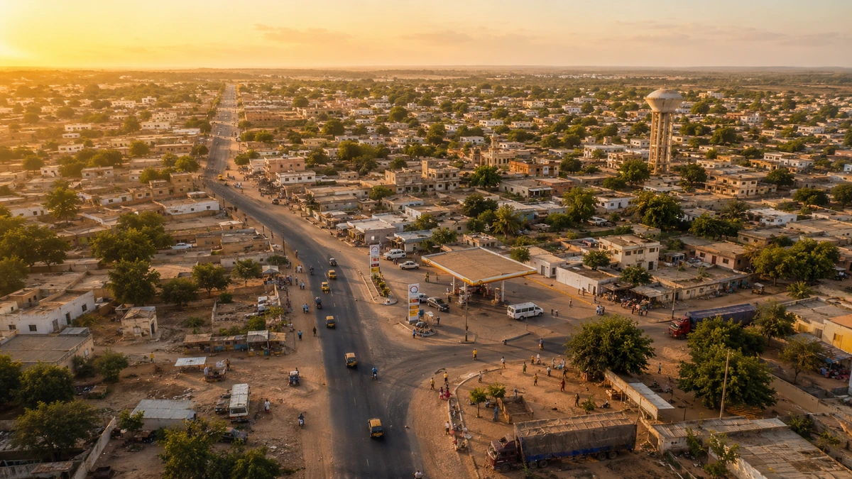 Vue aérienne de Bambey au coucher du soleil